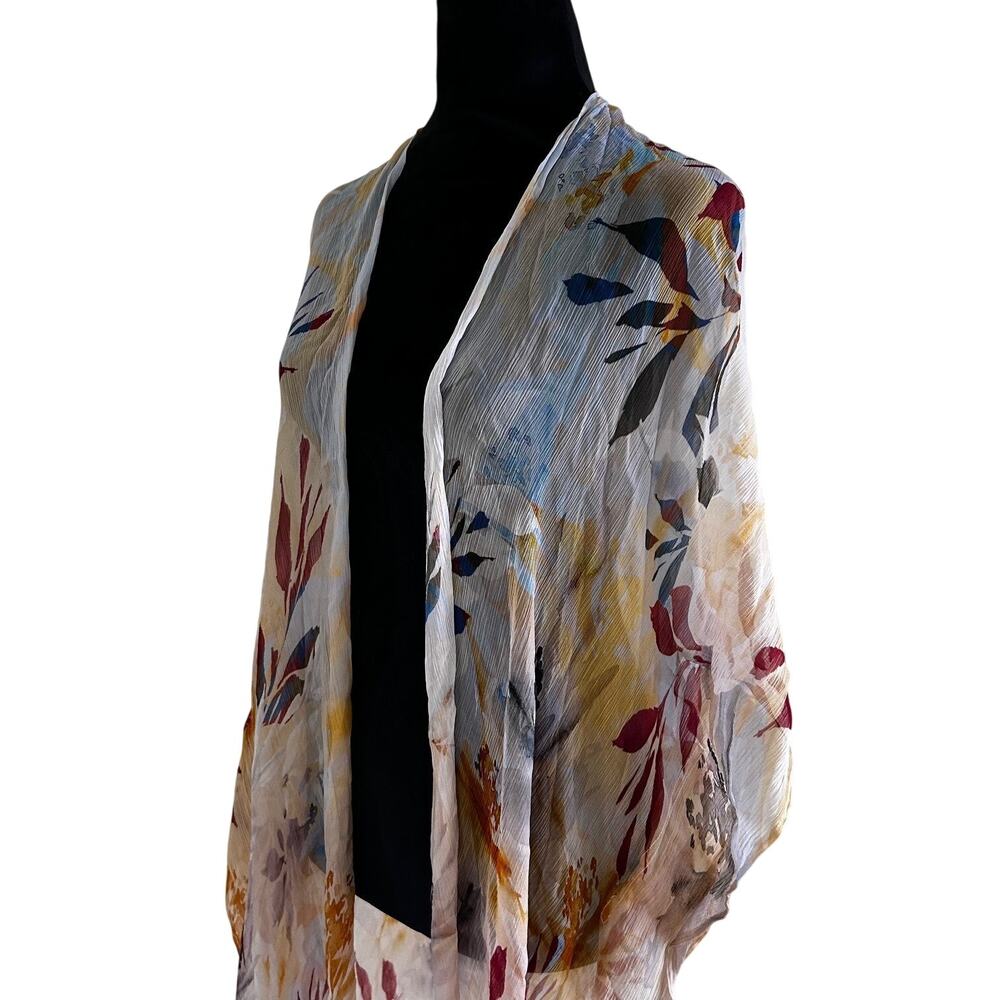 Soft Surroundings Cardigan Duster Sheer Kimono Floral Beaded Hem Boho Style - Picture 5 of 9